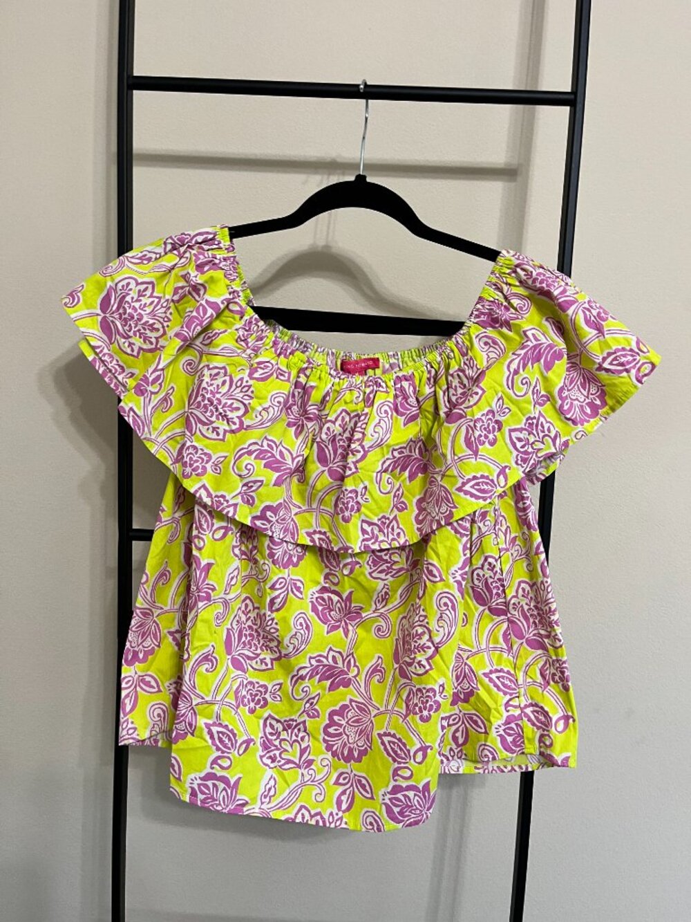 NWT Flying Tomato Floral Ruffle Vibrant Festival Boho Top 100 % Cotton M - Picture 2 of 5